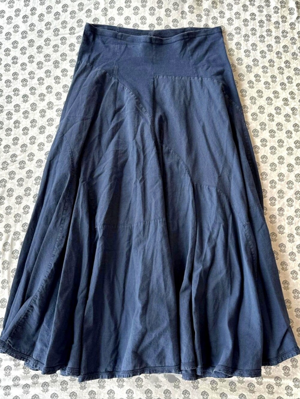 Luna Luz Navy Blue Maxi Skirt A Line Size 38 Medium Cotton Panel Minimalist